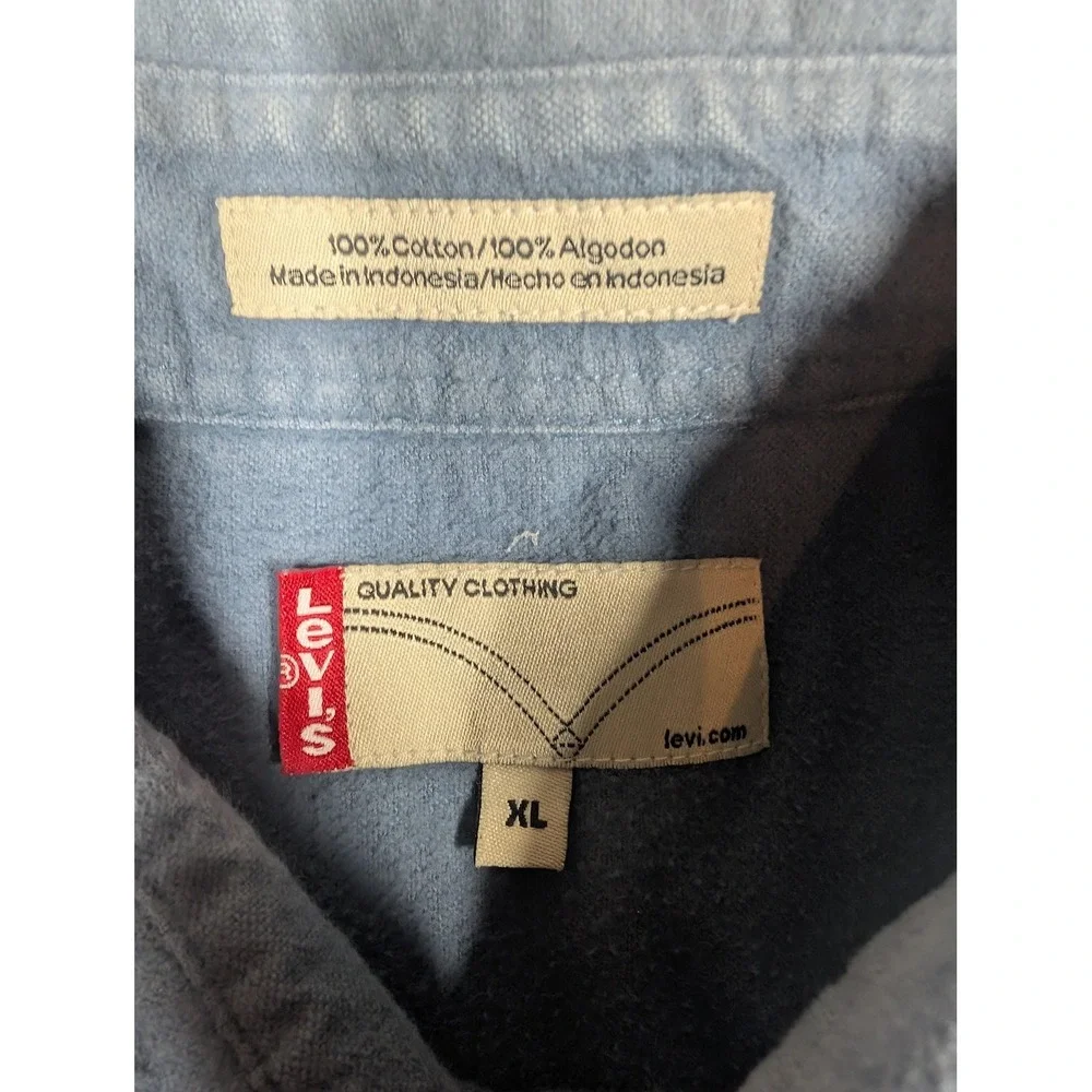 Levis Shirt Mens XL Blue Solid Flannel Long Sleeve Button Up Cotton Casual